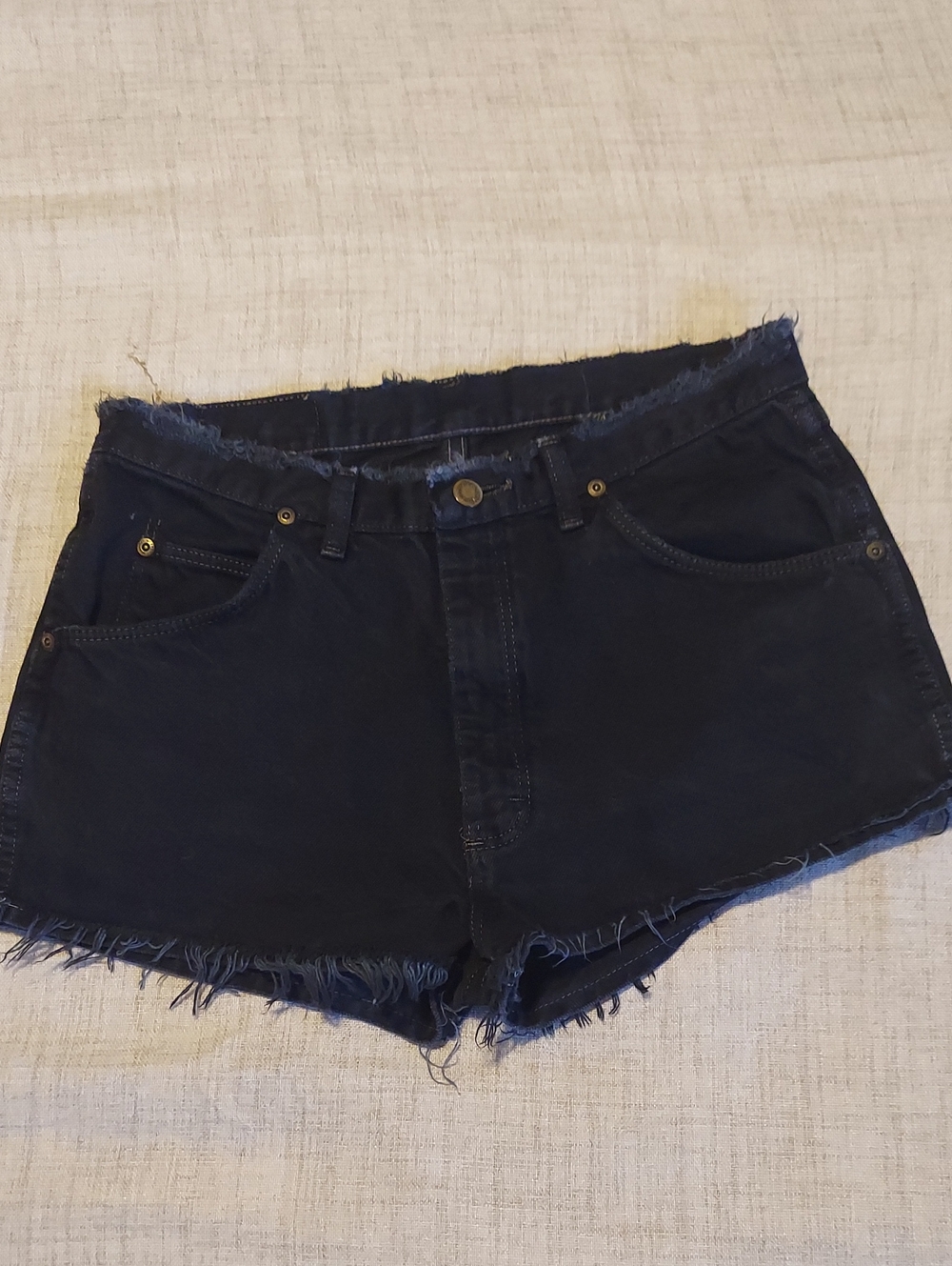 Wrangler Black Frayed Hem Denim Cutoff Shorts Festival Rodeo Western